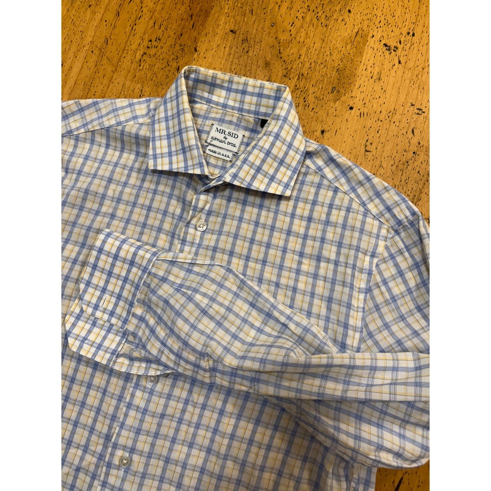 Mr. Sid Gitman Bros. Plaid Button Down Size M Blue Yellow Check Dress Shirt